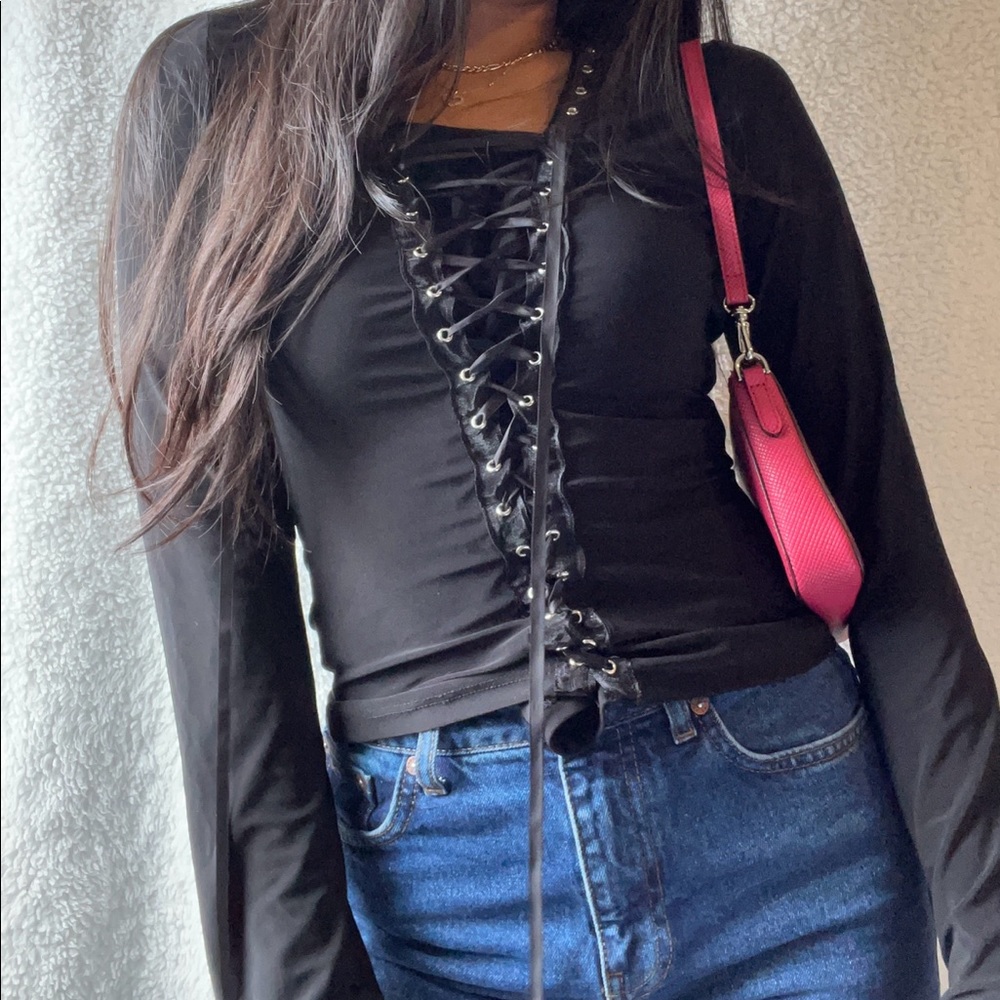 Vintage black tie on long sleeve top